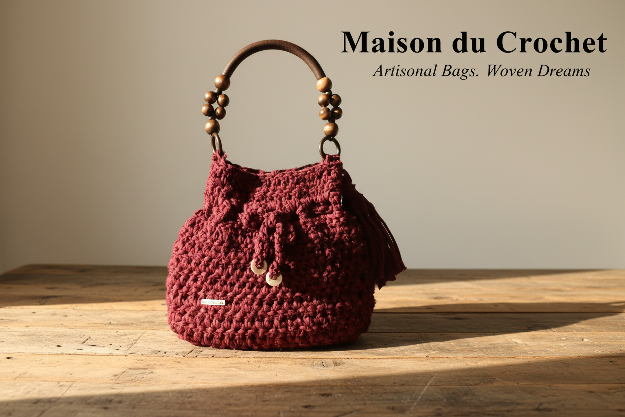 Borsa bordeaux con scritta Maison du Crochet