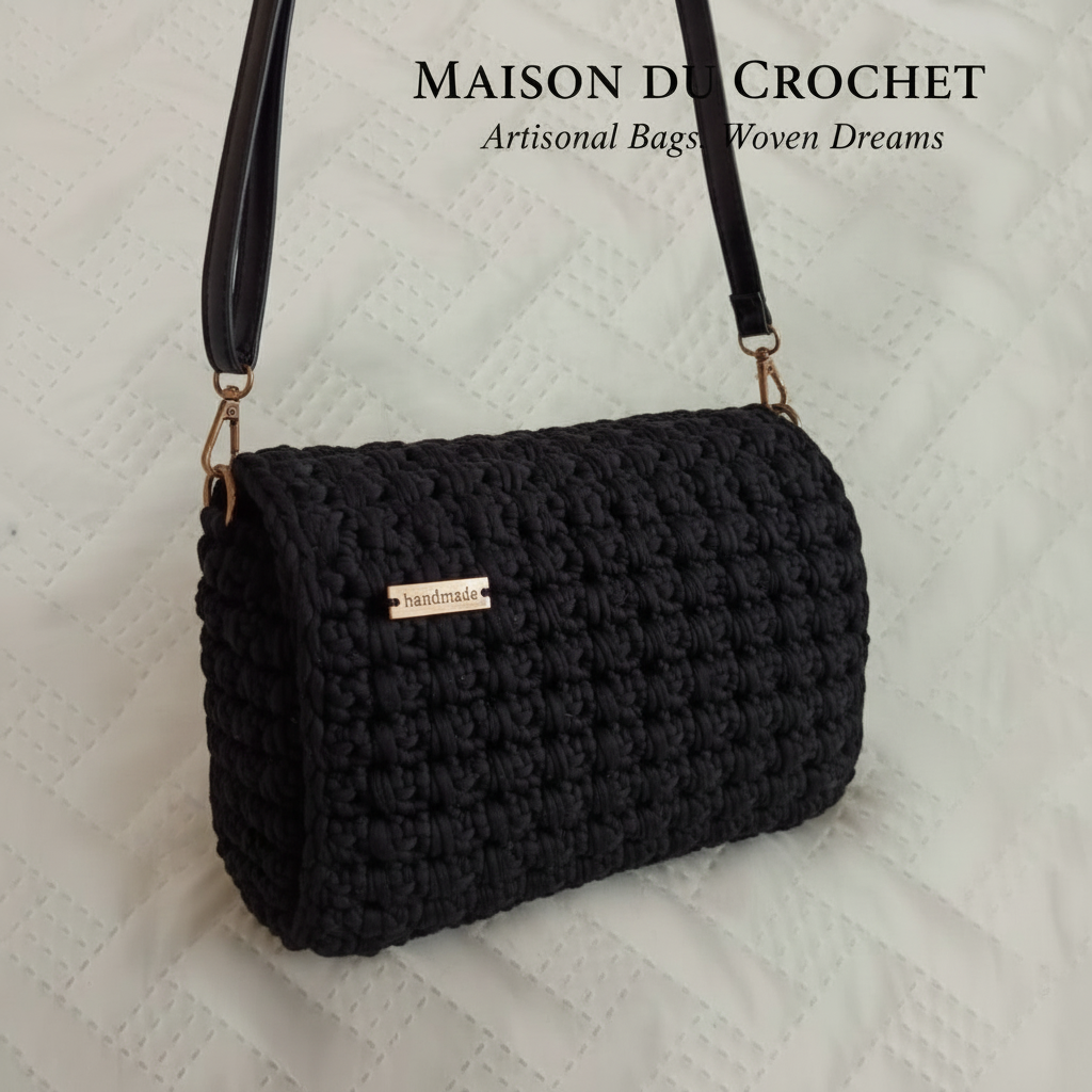 Borsa crochet nera cilindrica