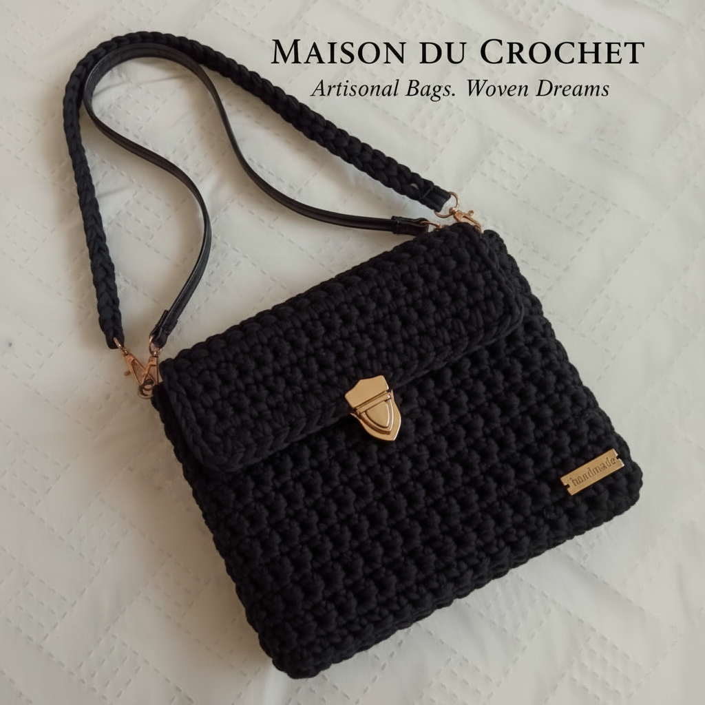 Borsa crochet nera strutturata