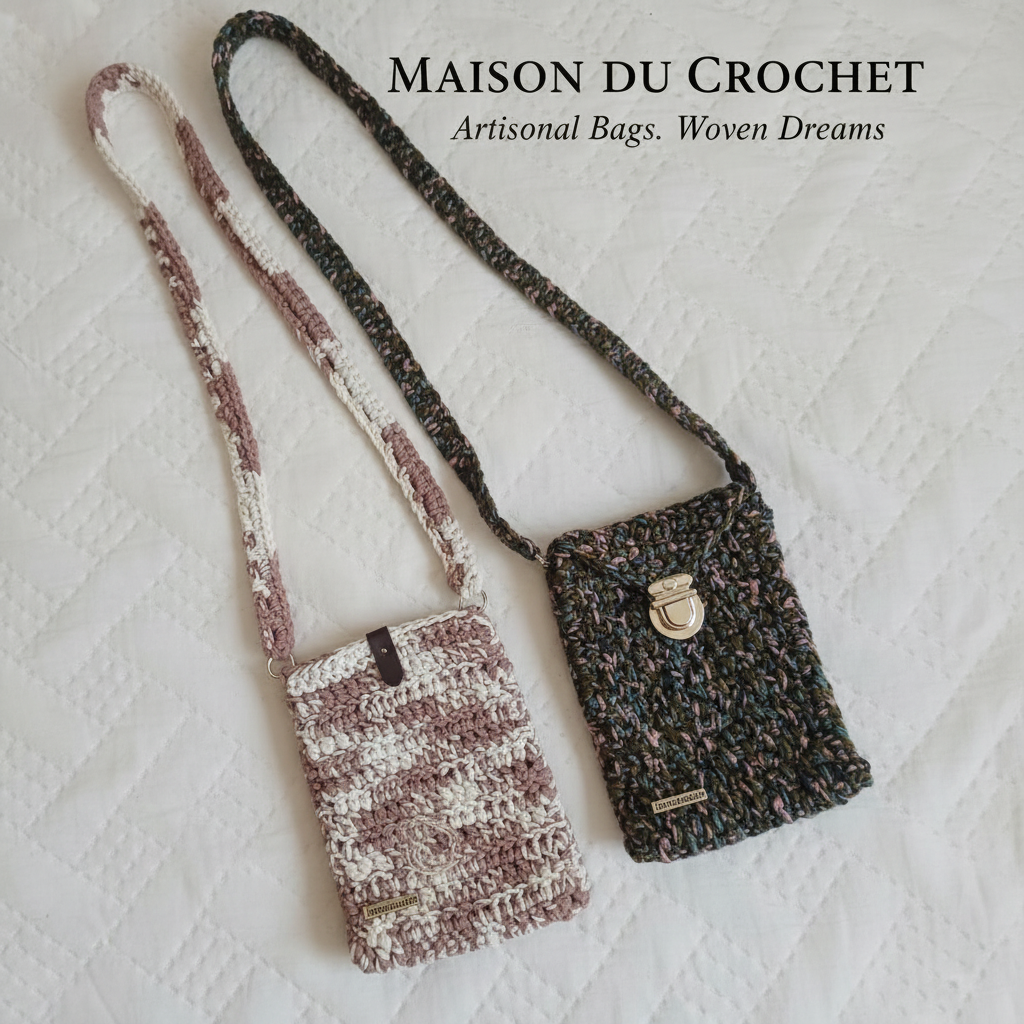 Borsa crochet verde scuro melange