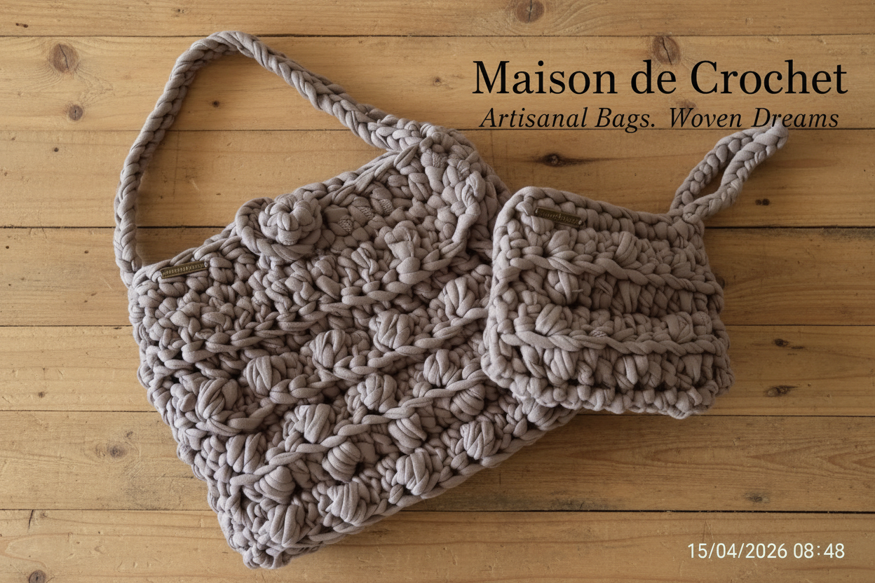 Borsa grigio tortora con scritta Maison de Crochet