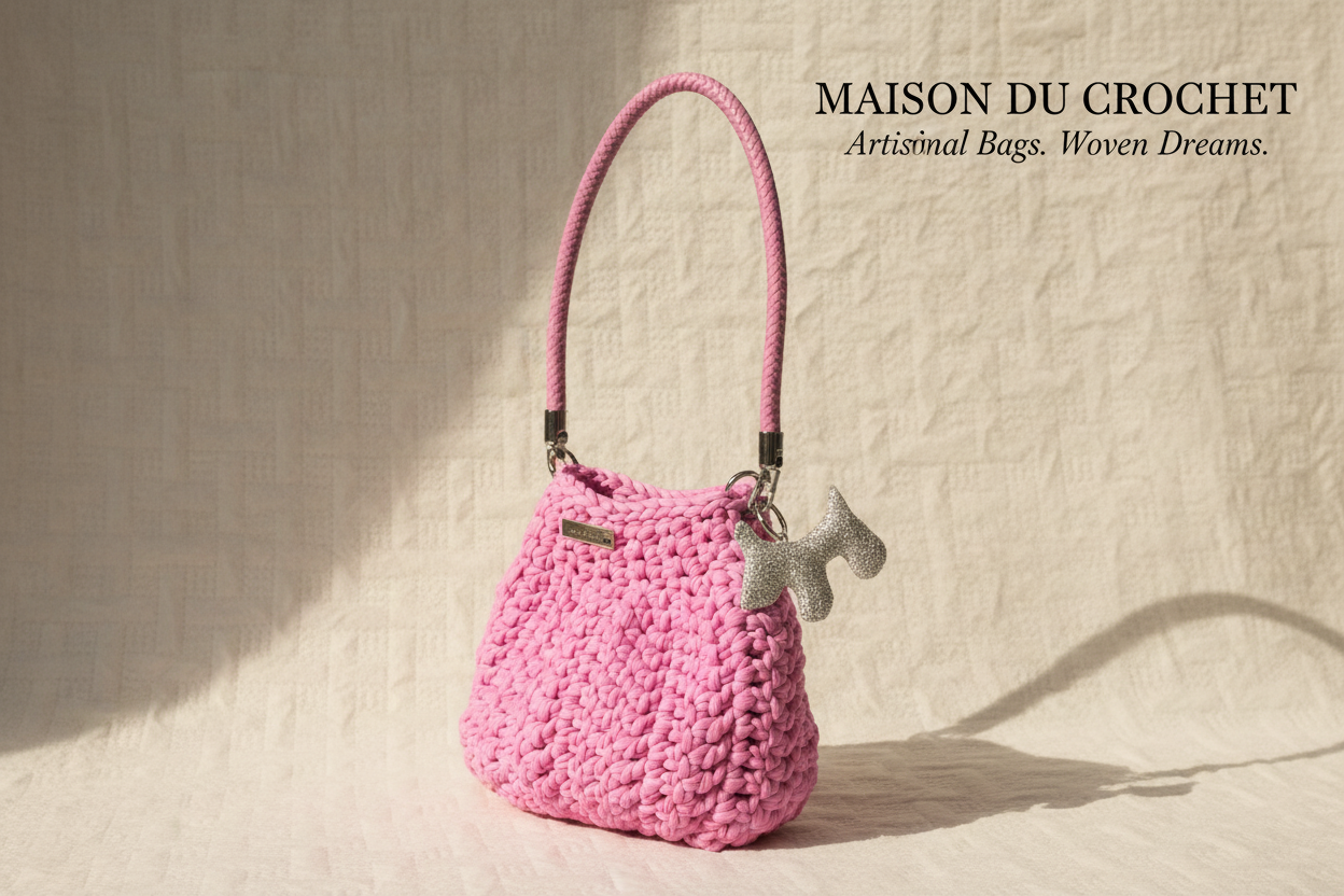 Borsa rosa su sfondo Maison du Crochet