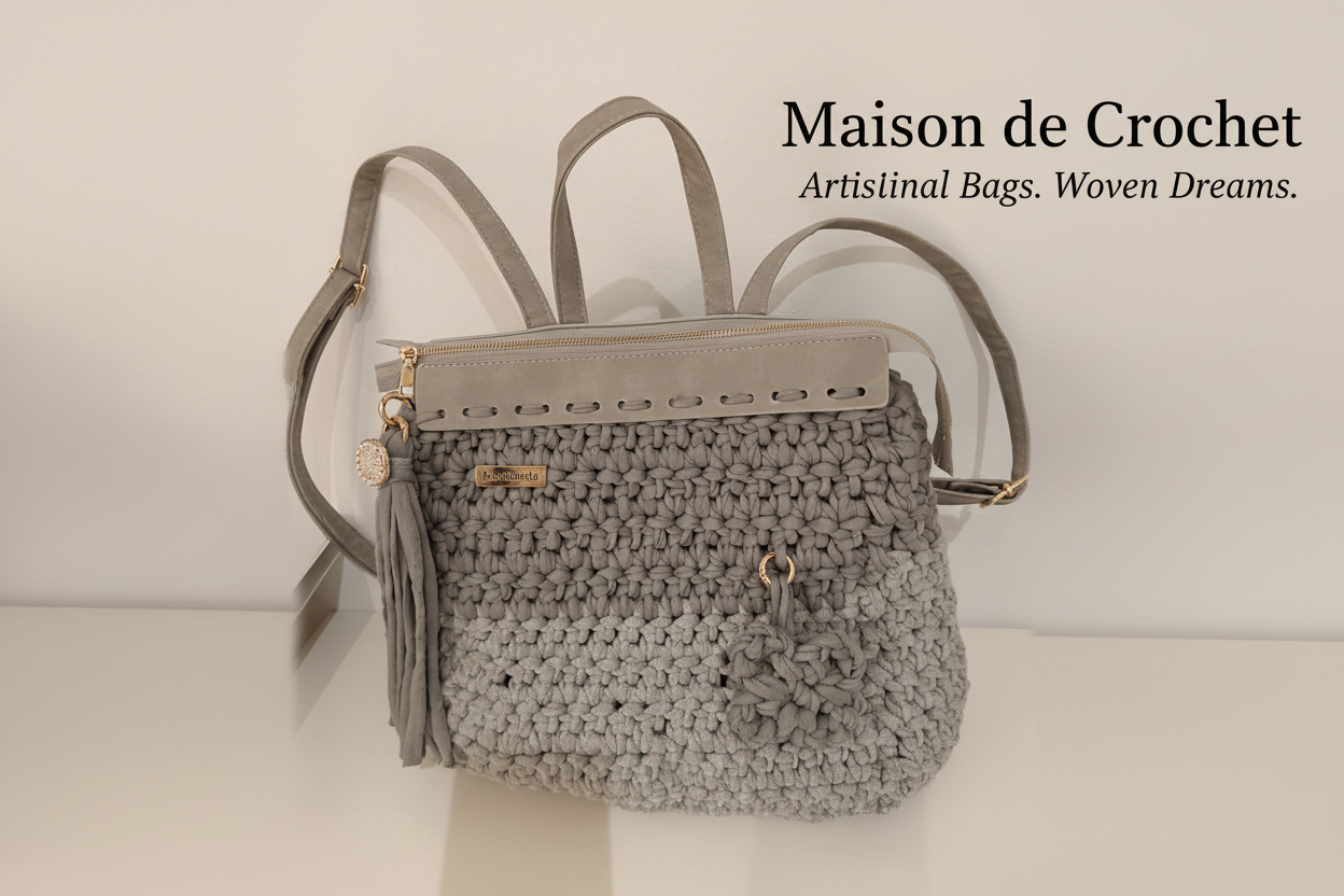 Borsa grigia all'uncinetto – Maison de Crochet