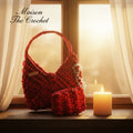 "Borsa uncinetto fettuccia metallizzata rossa con portaccessori – DB Handmade"