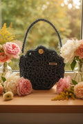Borsa Rotonda Blu Notte Lurex con Bottone Dorato